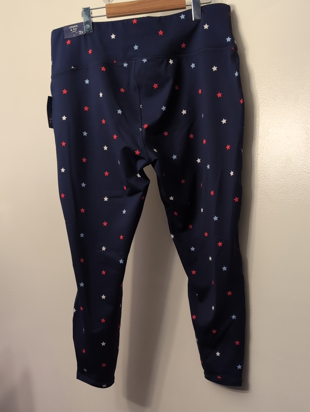 2X Crown & ivy Navy Leggings with Red, White, and Light Blue Stars - Picture 3 of 8